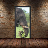 Vinilo Para Puerta Elefante Africa Animales Natural M2