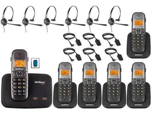 Kit Telefone Fixo Sem Fio Com Bina 2 Linhas 5 Ramal Headset