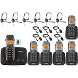 Kit Telefone Fixo Sem Fio Com Bina 2 Linhas 5 Ramal Headset