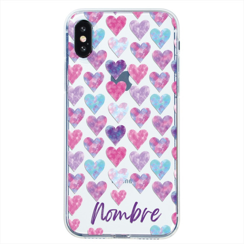 Funda Para iPhone Uso Rudo Corazones Personalizada Tu Nombre