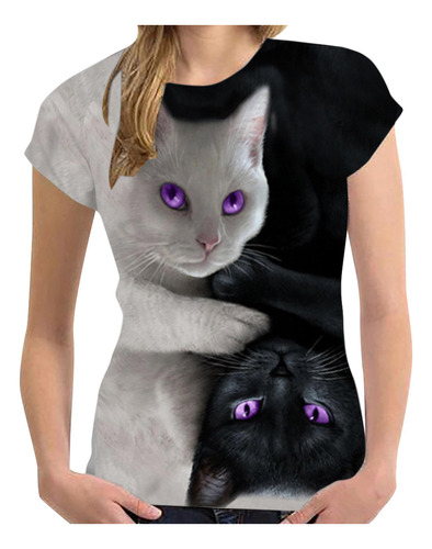 Playera Casual R L463 Fashion Con Estampado De Gatos 3d Par