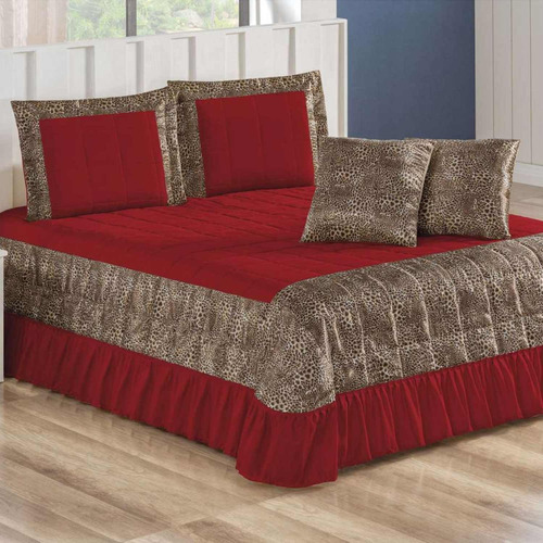 Kit Cobre Leito Quarto Casal Queen 7 Peças Cetim Charmousse Cor Vermelho