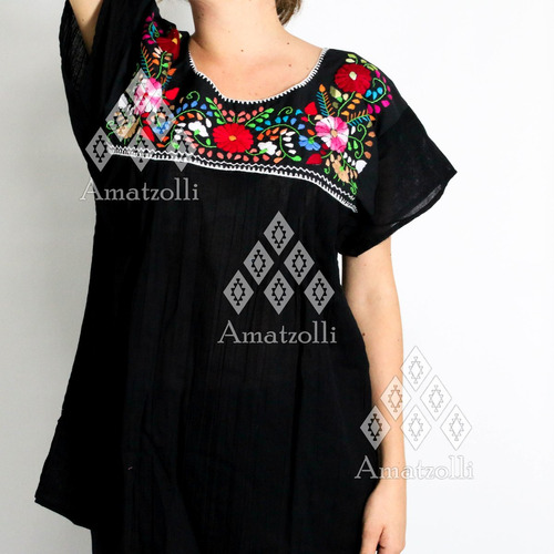 Blusa Artesanal Mexicana Con Margaritas Bordadas