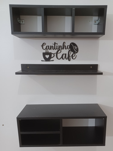  Kit Cantinho Do Café Em Mdf + Brinde Cantinho 3d Preto
