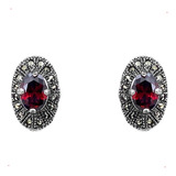 Aretes Ovalo Marquesita Rojo Zirconia Plata 925 Con Envio