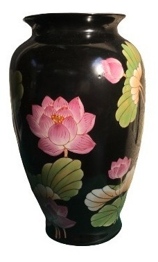 Tibor De Porcelana China En Negro Con Dibujo En Flores