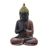 Escultura Buda Decorativo Preto Marrom E Dourado 21,5cm
