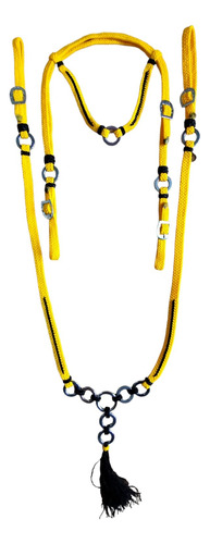 Conjunto Cabeçada E Peiteira Amarelo Com Preto Luxo Oferta
