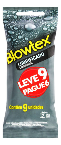 Preservativo Lubrificado Tradicional Blowtex Pacote Leve 9 Pague 6 Unidades