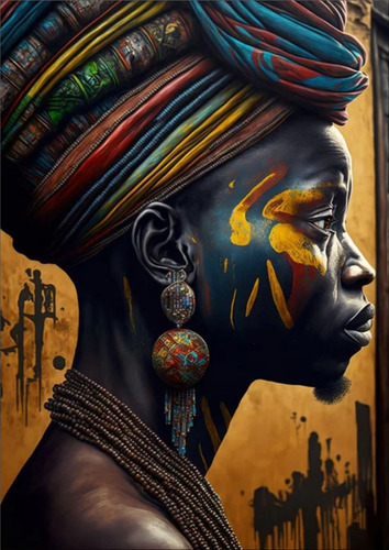 Lindo Quadro Em Tela Canvas Mulher Africana Rosto Pintado