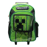 Mochila Con Carro Minecraft 18 Cresko- Art. M310 Color Verde Diseño De La Tela Estampado Minecraft