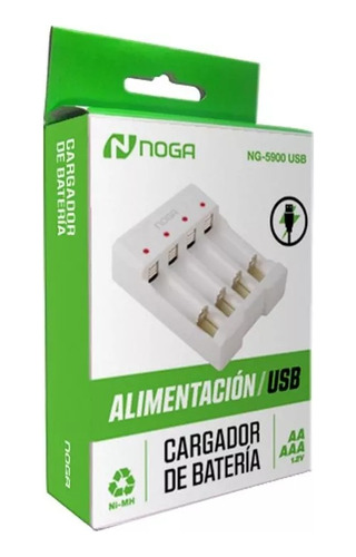 Cargador Pilas Noga Aaa/aa X4 Cable Usb Led Indicador  