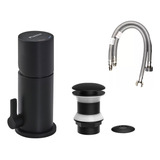 Griferia Bidet Baño Monocomando Lounge Negro + Accesorios