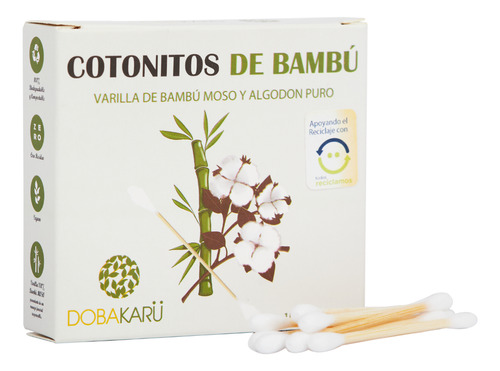 Dobakaru Cotonitos De Bambú Ecológicos 100 Unidades En Envase Reciclable Tinta De Origen Vegetal Bambú Sostenible Tipo Moso