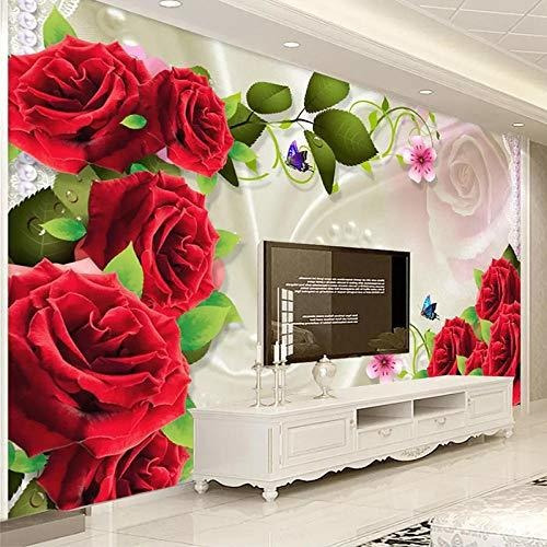 Papel Tapiz - Msrahves 3d Floor Murals Red Plants Roses Mode