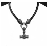 Colgante De Thor's Hammer Mjolnir Con Cabezas De Lobo