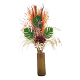 Arranjo Flores Secas Vaso Bambu Natural Trigo Copo Leite