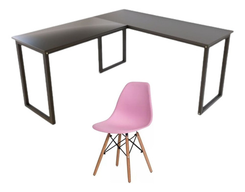 Conjunto Escritório Mesa Em L Diretor + Cadeira Eames Cores