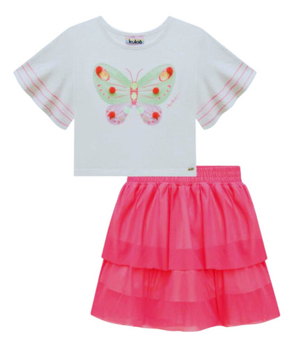 Conjunto Infantil Menina Kukiê Borboleta Com Short  E Saia