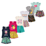 Conjuntinho Feminino Verão 6 Blusas E 6 Short Roupa Infantil