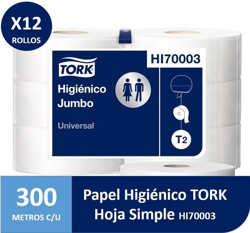 Papel Higiénico Rollo Jumbo Tork Hoja Simple 12 X 300 Metros