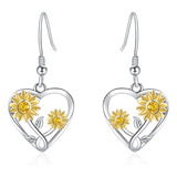 Pendientes De Girasol Con Forma De Corazón, Plata 925, Joya