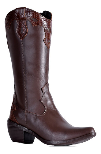 Bota Texana Country Feminina  Couro Legitimo Cano Alto