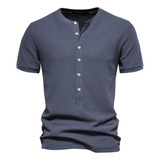 Playera Tipo Gofre De Punto Con Cuello Henry Para Hombre, M