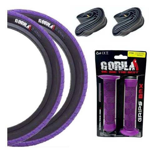 Par Llanta 20 X 2.30 Gorila Pro Bmx Morada, Puños, 2 Camaras