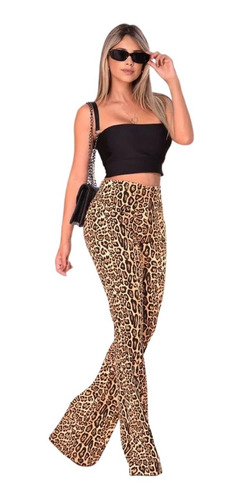 Calça Flare Empina Bumbum Confortável Onça Animal Print 