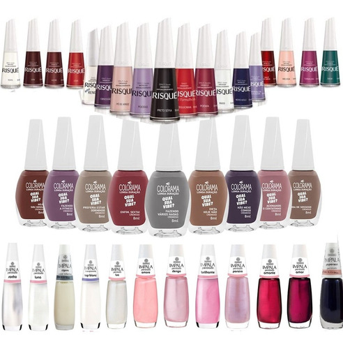 Kit 30 Esmaltes, 10 Colorama, 10 Impala, 10 Risque Atacado 