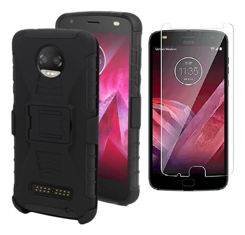 Funda Moto Z2 Play Case Uso Rudo Clip + Mica Cristal Templad