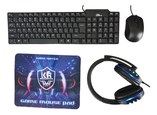 Kit Gamer 4en1 Teclado Mouse Diadema Microfono + Mouse Pad 
