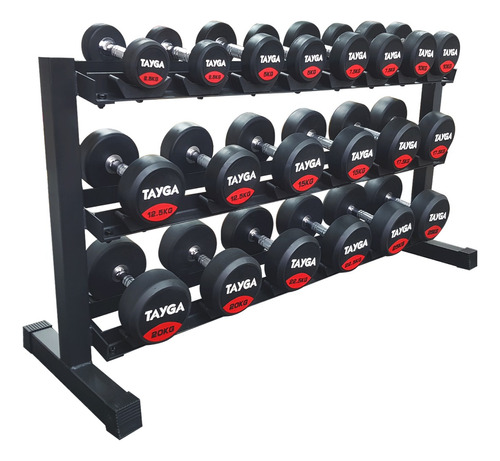 Rack Con 10 Pares Mancuernas Tayga Redonda 2.5 A 25 Kg Color Negro