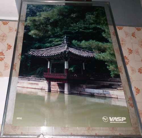 Quadro Antigo Vasp De Vidro Completo Seul Korea Ásia Moldura