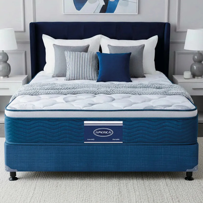 Colchón Queen Size Ortopédico Más Box, Colchones América Modelo Marsella Color Azul Marino, Confort Medio