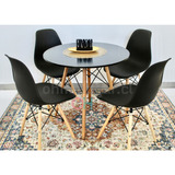 Comedor Redondo Negro 80cm + 4 Sillas Eames Clásicas Negro