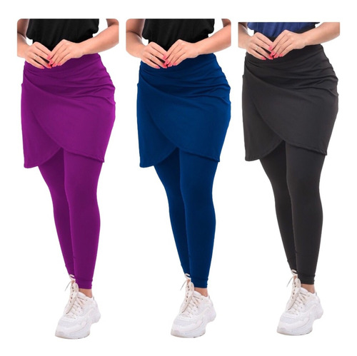 Kit 3 Calças Saia Fitness Moda Evangelica Legging