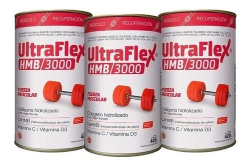 Ultraflex Hmb/3000 Polvo Colag. Frutos Rojos 420g Combo X 3 