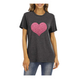 Camiseta De Mujer Con Estampado De Corazón Brillante Para El