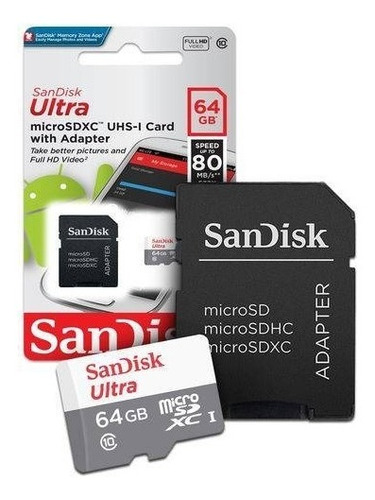 Micro Sd Ultra 64gb Classe10 80mbs Sandisk Original + Nota
