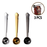 3 Cucharas Dosificadora Cafe Scoop Medidoras Acero Con Pinza