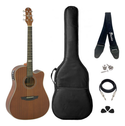 Kit Violão Elétrico Strinberg Sd200c Folk Mogno Completo