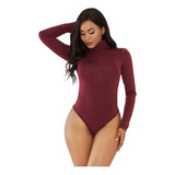 Tops Body De Manga Larga Con Cuello Alto Para Mujer, Leotard