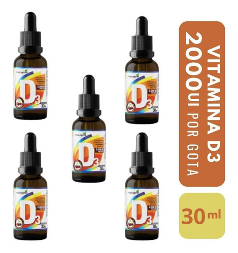 Kit 5 Vitaminas D3 Em Gotas 2000 Ui Por Gota Melcoprol 30ml