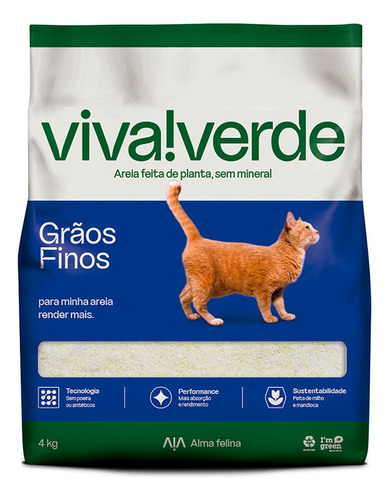 Areia Higienica Biodegradavel Limpeza Plena Viva Verde 4kg