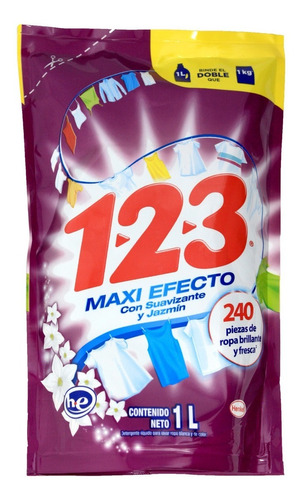Detergente Líquido 1 2 3 Maxi Efecto 1 Lt