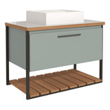 Gabinete Para Banheiro Com Cuba Vitta 80cm Metalon/pistache