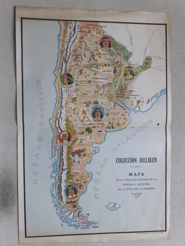 Lamina Billiken Mapa Argentina Antigua Poblaciones Indigenas