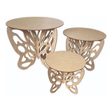 2 Kits Trios De Boleiras Borboleta Pmg Mdf Cru Decoração